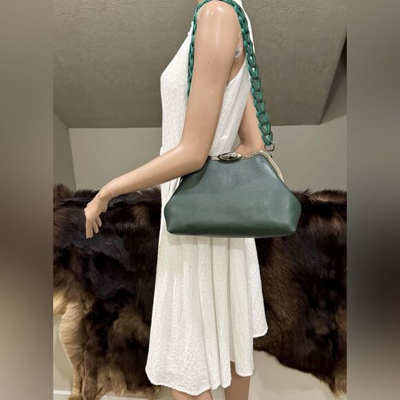 Dark Green Premium Togo Calfskin Handmade Custom Metal Frame Handbag & 2 Straps - Picture 2 of 16